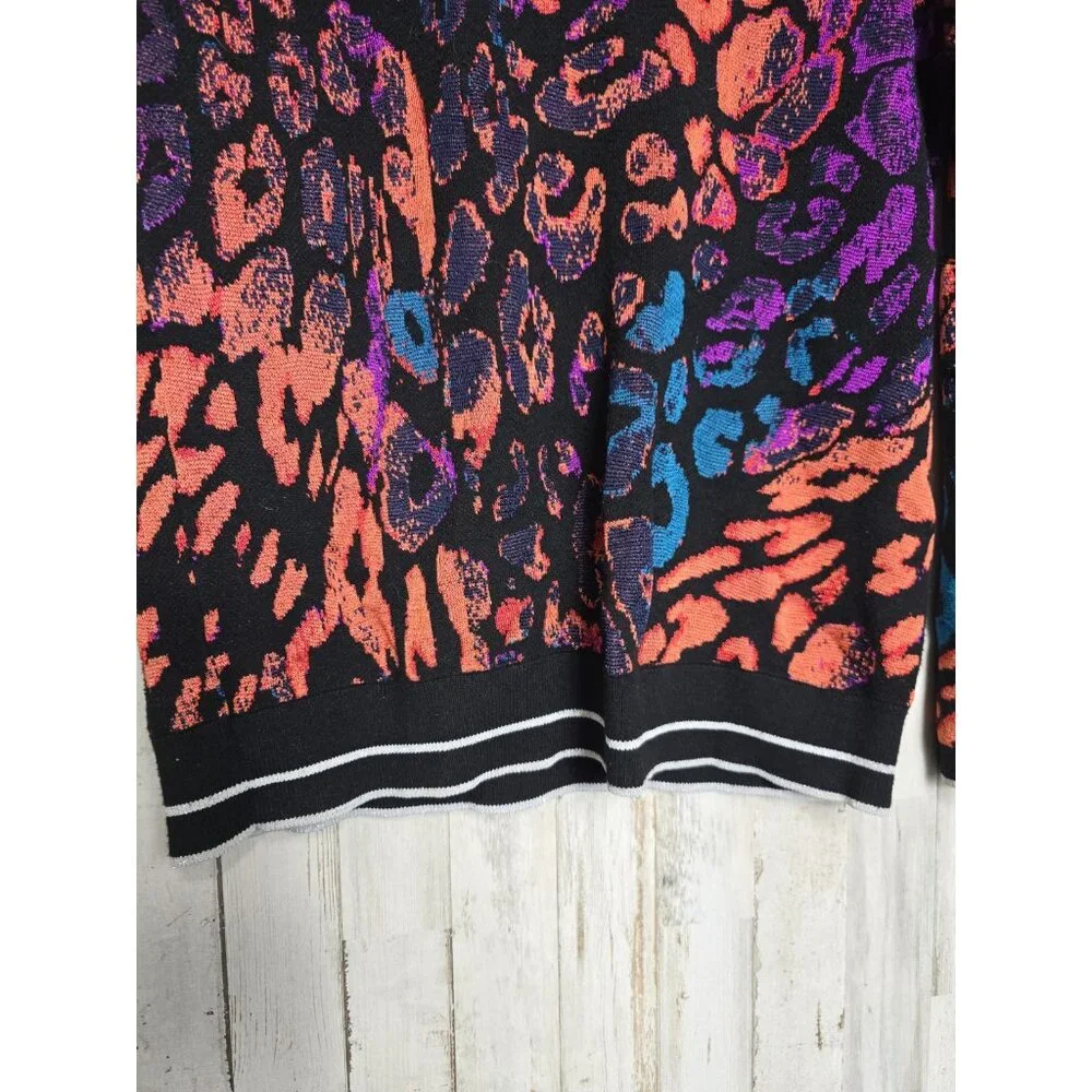 Black Multicolor Animal-Print Crewneck Sweater